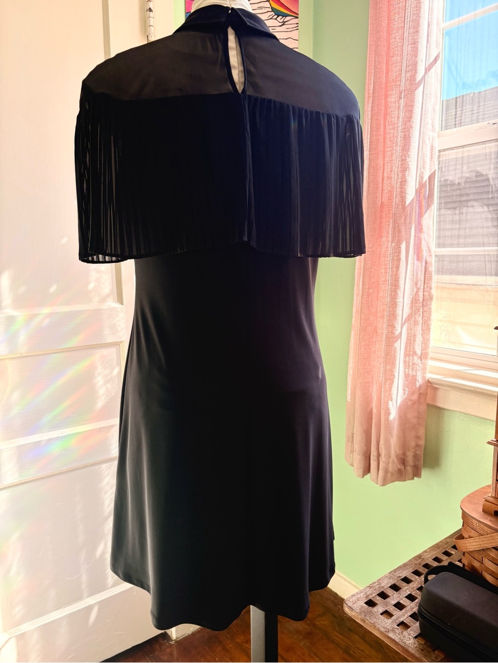 MSK Black Pleated Cape Midi Dress - Picture 2 of 8